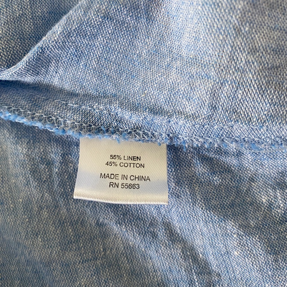 For Cynthia Top Womens Large Coastal Breezy Boho Blue Linen Blend Asymmetric Hem - Picture 7 of 7
